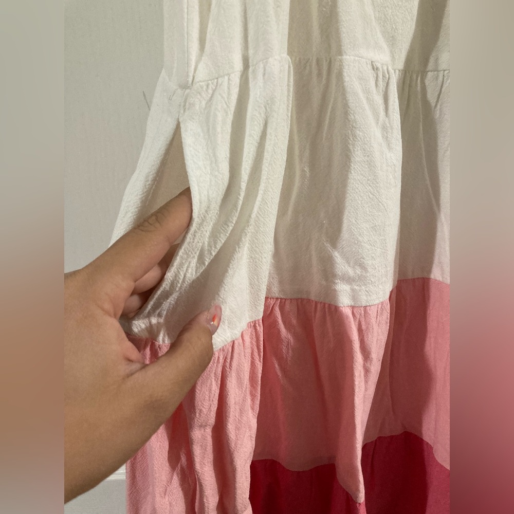 Tiered High-Low Ruffle Dress - White & Pink - Picture 10 of 11